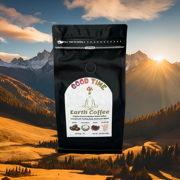 Earth Coffee 30 servings - Ground Medium Roast Mushroom Coffee - Good Times