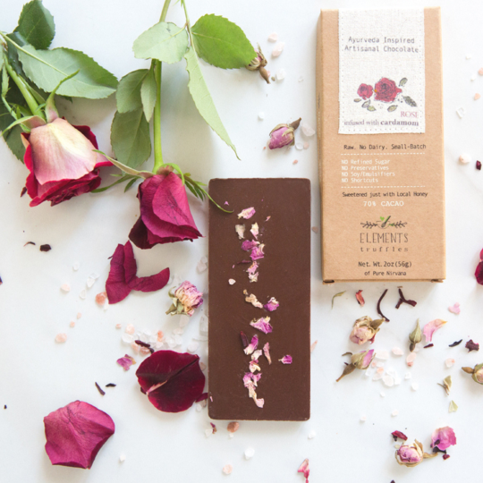 AYURVEDA INSPIRED ARTISANAL CHOCOLATE BAR - ROSE INFUSED WITH CARDAMOM (ELEMENTS TRUFFLES)